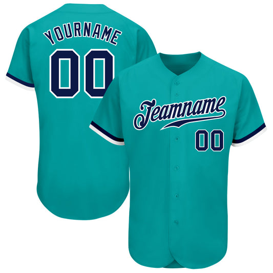 Custom Aqua Navy-White Authentic Baseball Jersey - Sky-Custom
