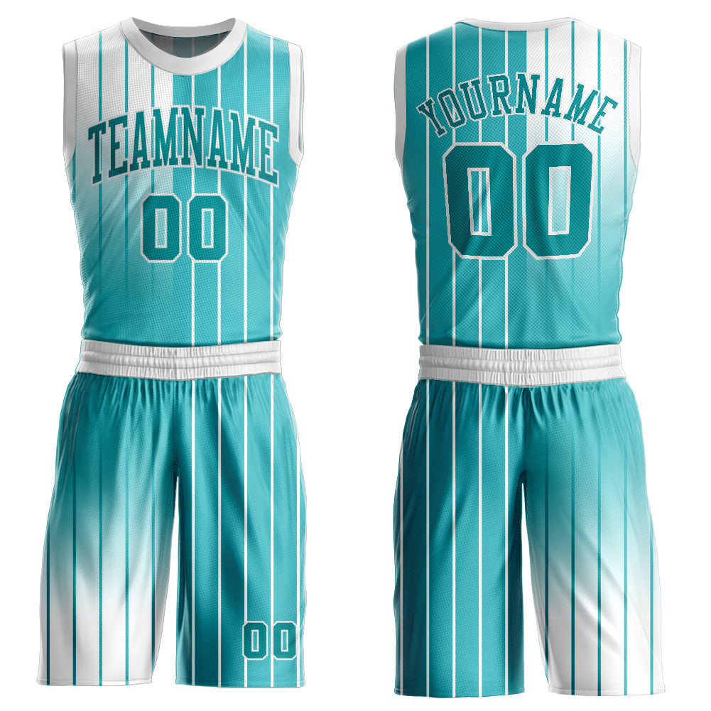 Custom Aqua Aqua-White Round Neck Sublimation Basketball Suit Jersey - Sky-Custom