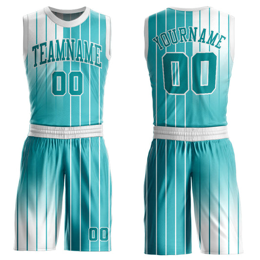 Custom Aqua Aqua-White Round Neck Sublimation Basketball Suit Jersey - Sky-Custom