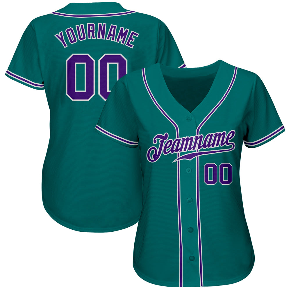 Custom Teal Purple-White Authentic Baseball Jersey - Sky-Custom
