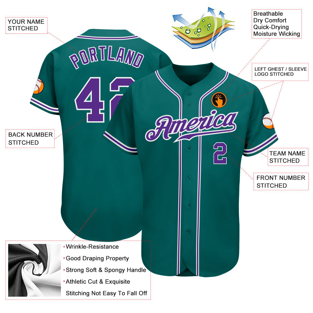 Custom Teal Purple-White Authentic Baseball Jersey - Sky-Custom