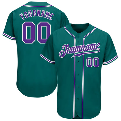 Custom Teal Purple-White Authentic Baseball Jersey - Sky-Custom