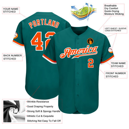 Custom Teal Orange-White Authentic Baseball Jersey - Sky-Custom