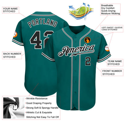 Custom Teal Black-White Authentic Baseball Jersey - Sky-Custom