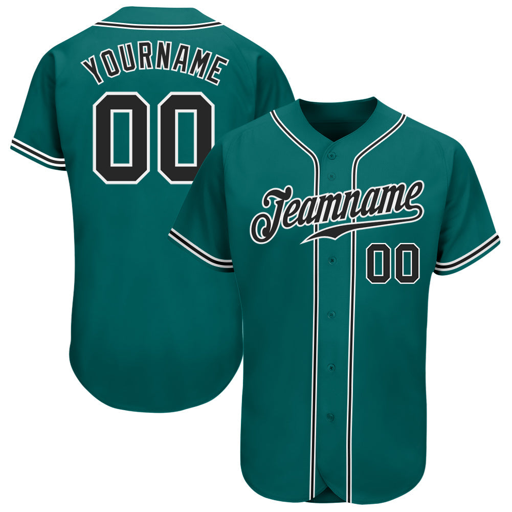 Custom Teal Black-White Authentic Baseball Jersey - Sky-Custom