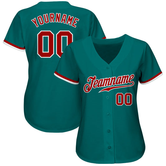 Custom Teal Red-White Authentic Baseball Jersey - Sky-Custom