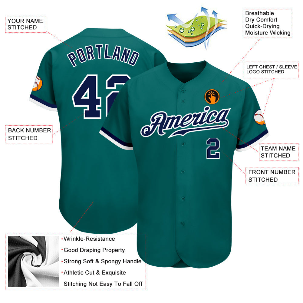 Custom Teal Navy-White Authentic Baseball Jersey - Sky-Custom