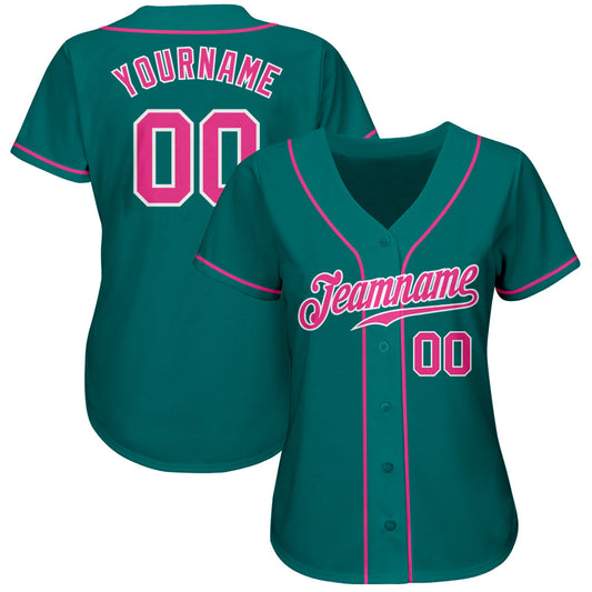 Custom Teal Pink-White Authentic Baseball Jersey - Sky-Custom