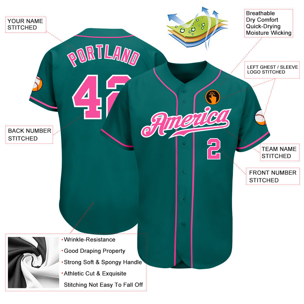 Custom Teal Pink-White Authentic Baseball Jersey - Sky-Custom