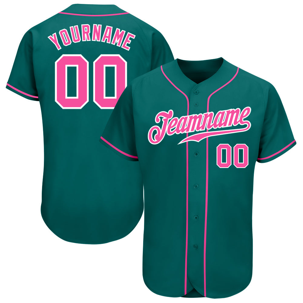 Custom Teal Pink-White Authentic Baseball Jersey - Sky-Custom