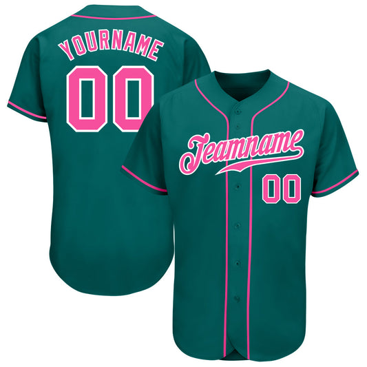 Custom Teal Pink-White Authentic Baseball Jersey - Sky-Custom
