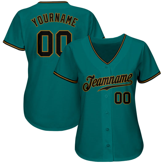 Custom Teal Black-Old Gold Authentic Baseball Jersey - Sky-Custom