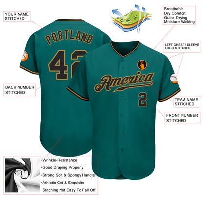 Custom Teal Black-Old Gold Authentic Baseball Jersey - Sky-Custom
