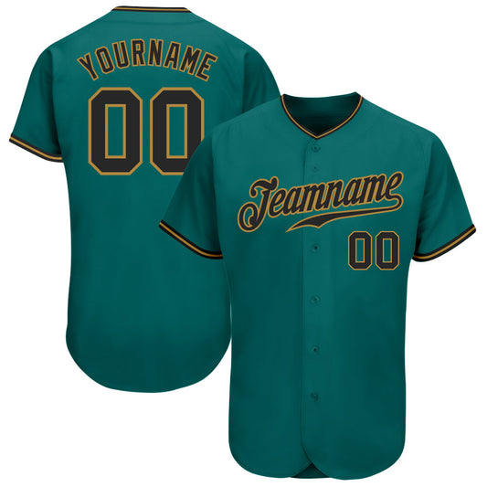 Custom Teal Black-Old Gold Authentic Baseball Jersey - Sky-Custom