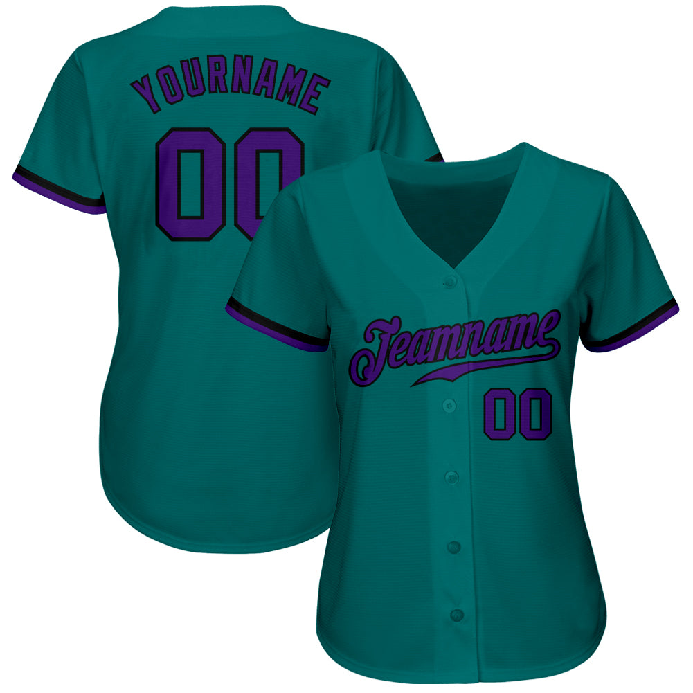 Custom Teal Purple-Black Authentic Baseball Jersey - Sky-Custom