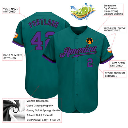 Custom Teal Purple-Black Authentic Baseball Jersey - Sky-Custom