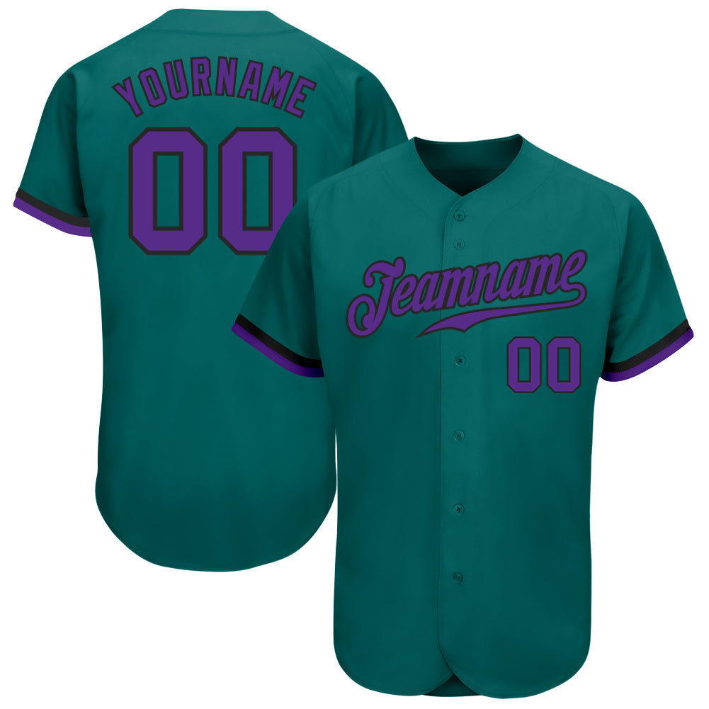 Custom Teal Purple-Black Authentic Baseball Jersey - Sky-Custom