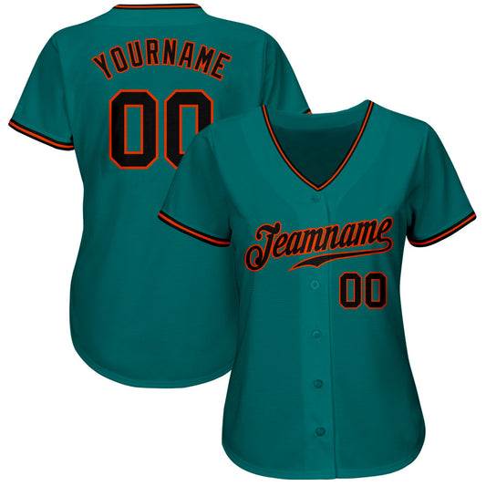 Custom Teal Black-Orange Authentic Baseball Jersey - Sky-Custom