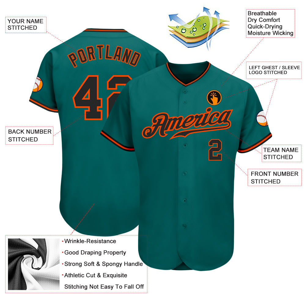 Custom Teal Black-Orange Authentic Baseball Jersey - Sky-Custom