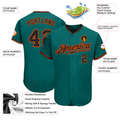 Custom Teal Black-Orange Authentic Baseball Jersey - Sky-Custom