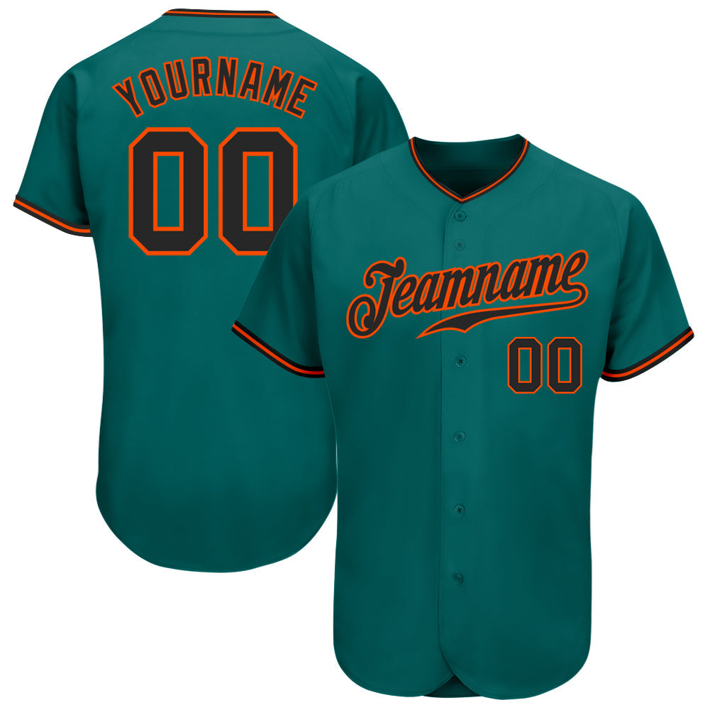 Custom Teal Black-Orange Authentic Baseball Jersey - Sky-Custom