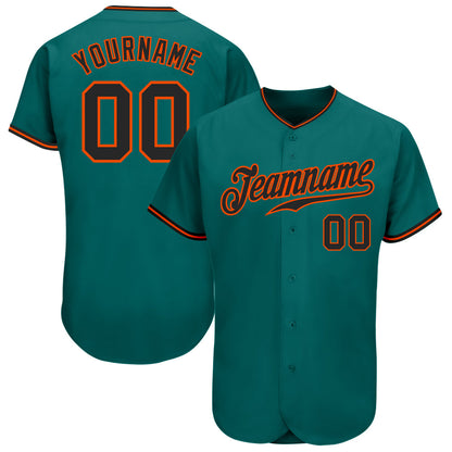 Custom Teal Black-Orange Authentic Baseball Jersey - Sky-Custom