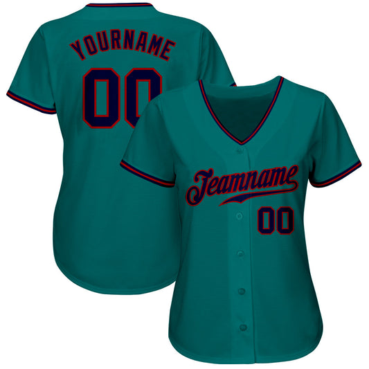 Custom Teal Navy-Red Authentic Baseball Jersey - Sky-Custom