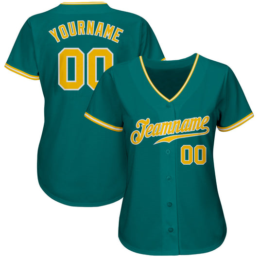 Custom Teal Gold-White Authentic Baseball Jersey - Sky-Custom