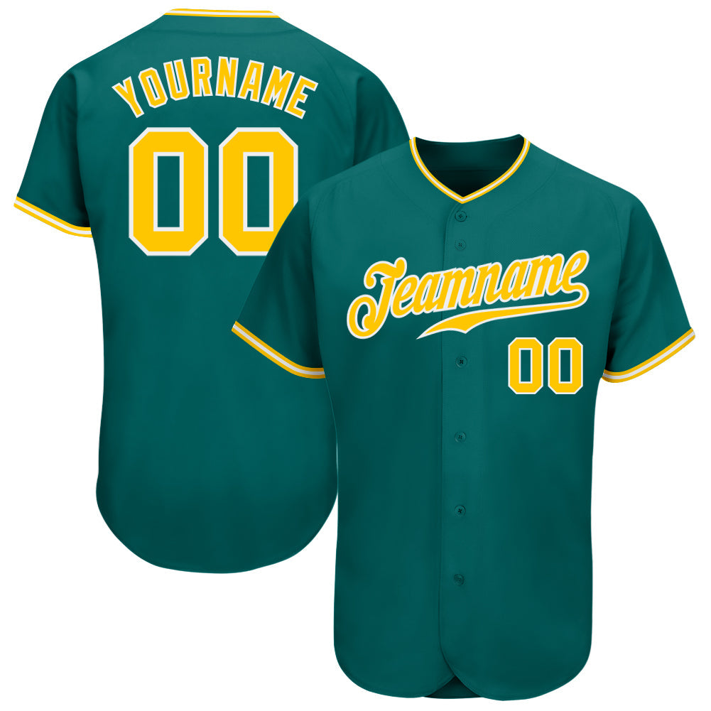 Custom Teal Gold-White Authentic Baseball Jersey - Sky-Custom
