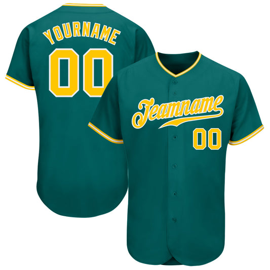 Custom Teal Gold-White Authentic Baseball Jersey - Sky-Custom