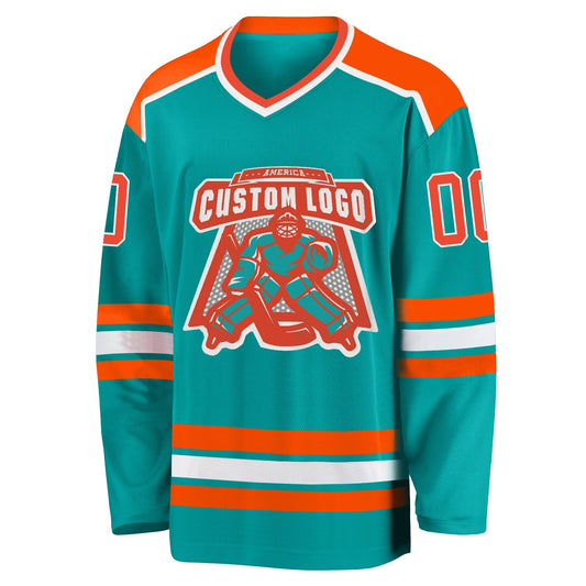 Custom Aqua Orange-White Hockey Jersey - Sky-Custom