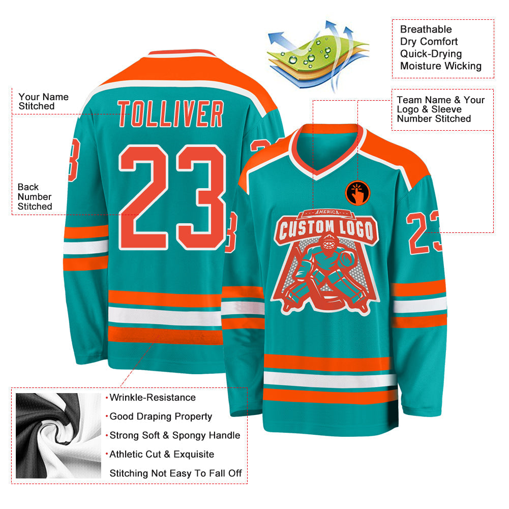 Custom Aqua Orange-White Hockey Jersey - Sky-Custom