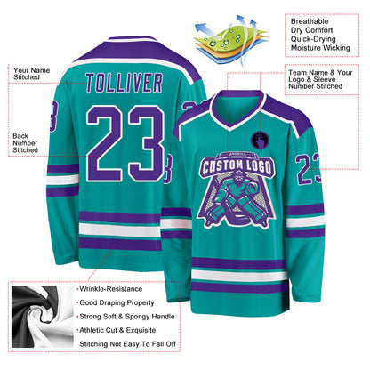Custom Aqua Purple-White Hockey Jersey - Sky-Custom