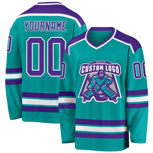 Custom Aqua Purple-White Hockey Jersey - Sky-Custom