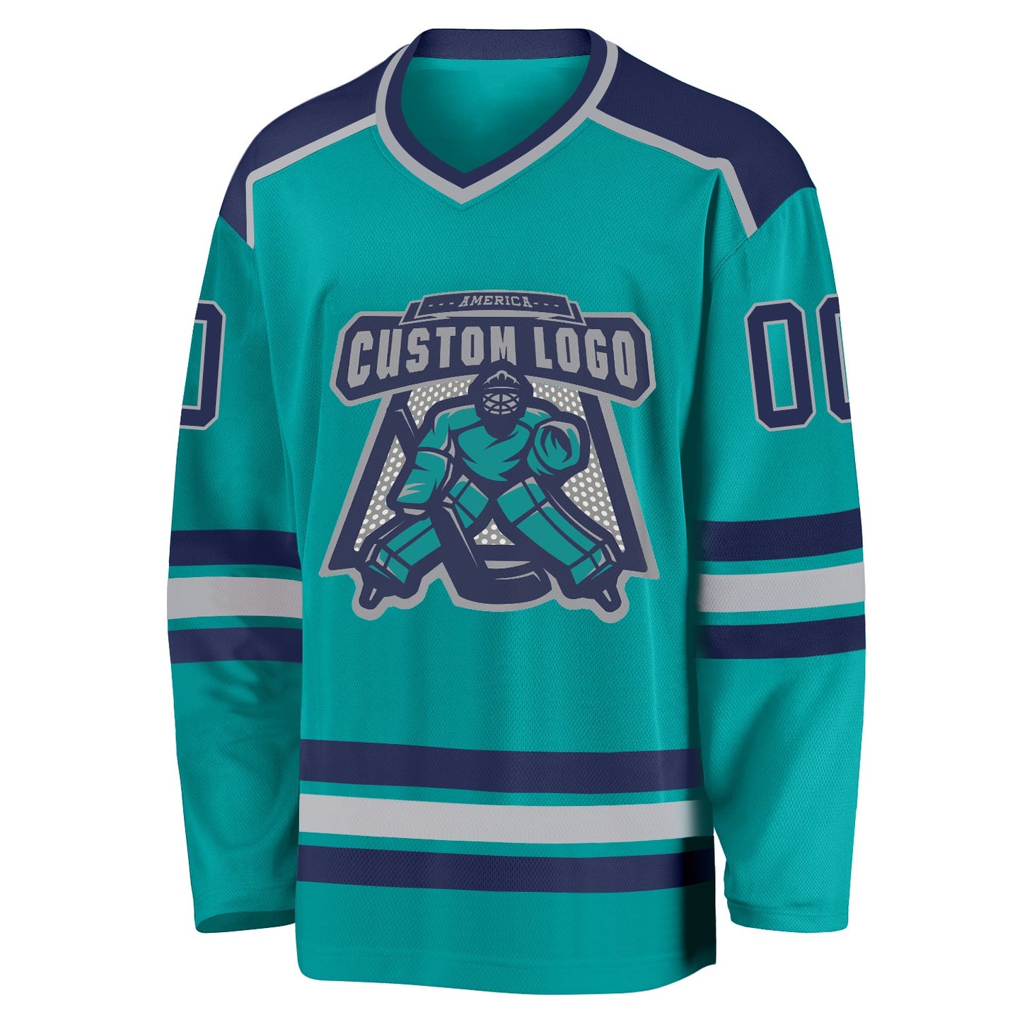 Custom Aqua Navy-Gray Hockey Jersey - Sky-Custom