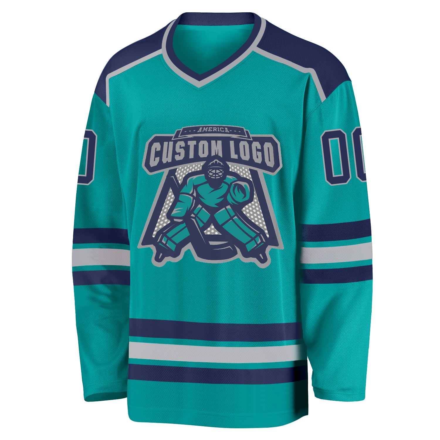 Custom Aqua Navy-Gray Hockey Jersey - Sky-Custom