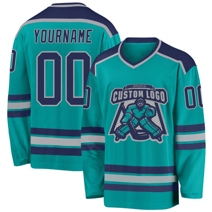 Custom Aqua Navy-Gray Hockey Jersey - Sky-Custom