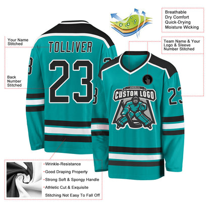 Custom Aqua Black-White Hockey Jersey - Sky-Custom