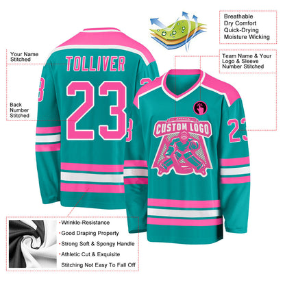 Custom Aqua Pink-White Hockey Jersey - Sky-Custom