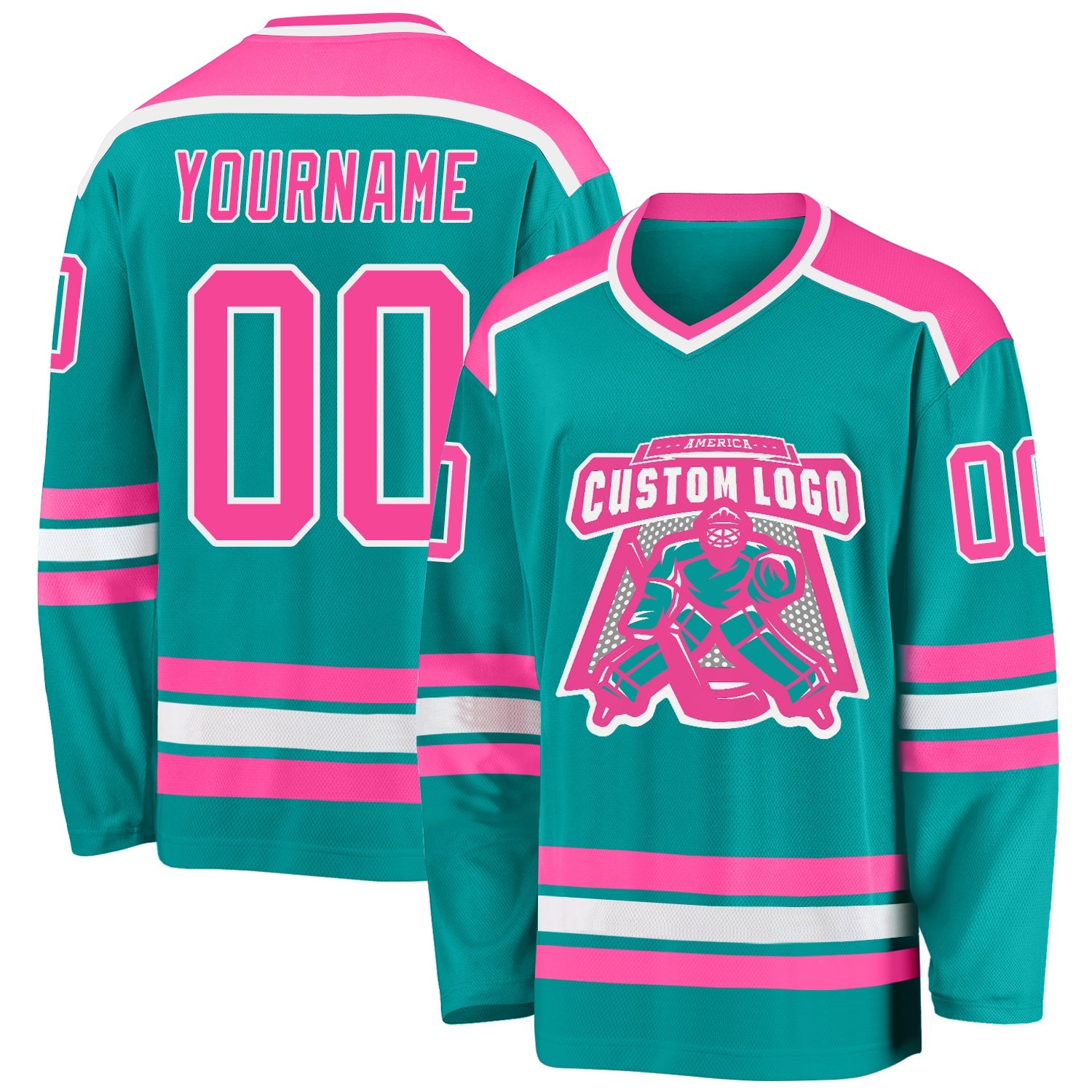 Custom Aqua Pink-White Hockey Jersey - Sky-Custom
