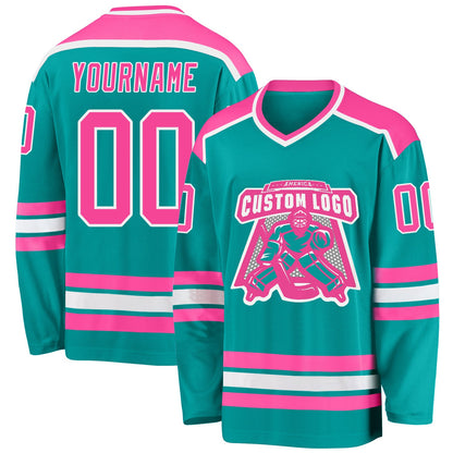 Custom Aqua Pink-White Hockey Jersey - Sky-Custom
