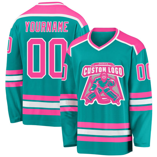 Custom Aqua Pink-White Hockey Jersey - Sky-Custom