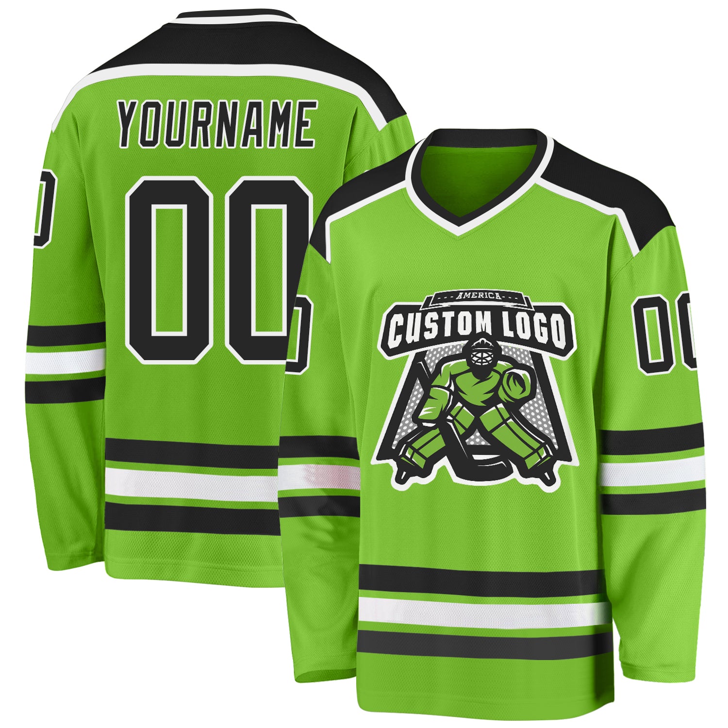Custom Neon Green Black-White Hockey Jersey - Sky-Custom