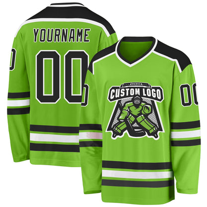 Custom Neon Green Black-White Hockey Jersey - Sky-Custom