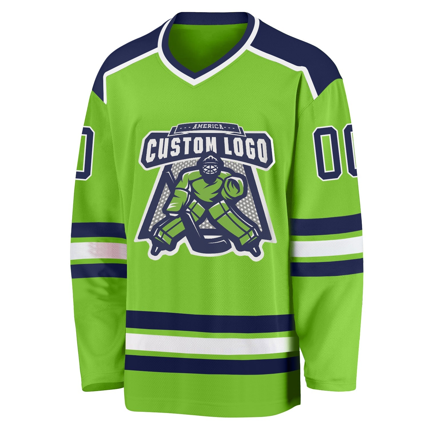 Custom Neon Green Navy-White Hockey Jersey - Sky-Custom