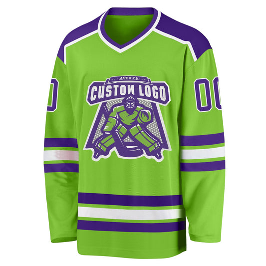 Custom Neon Green Purple-White Hockey Jersey - Sky-Custom