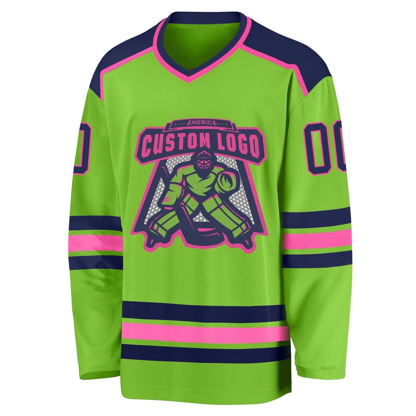 Custom Neon Green Navy-Pink Hockey Jersey - Sky-Custom