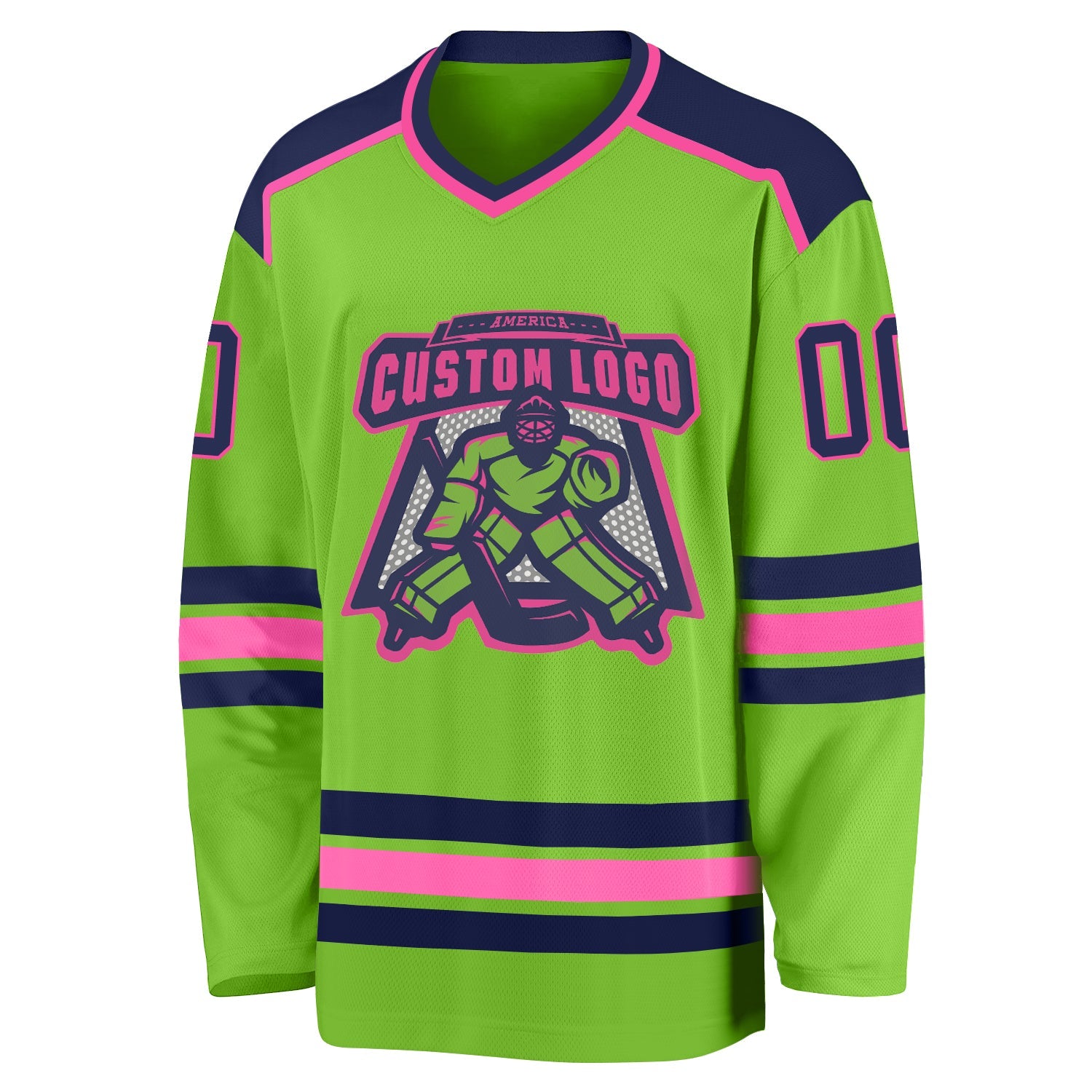 Custom Neon Green Navy-Pink Hockey Jersey - Sky-Custom