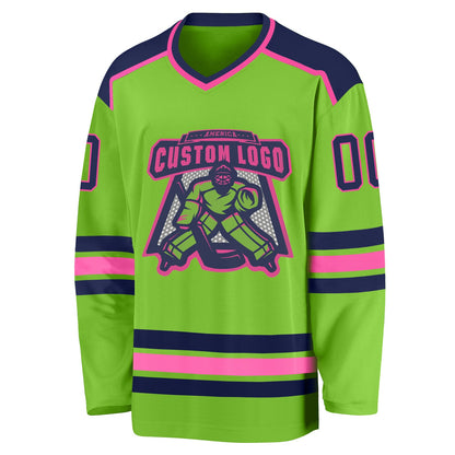 Custom Neon Green Navy-Pink Hockey Jersey - Sky-Custom