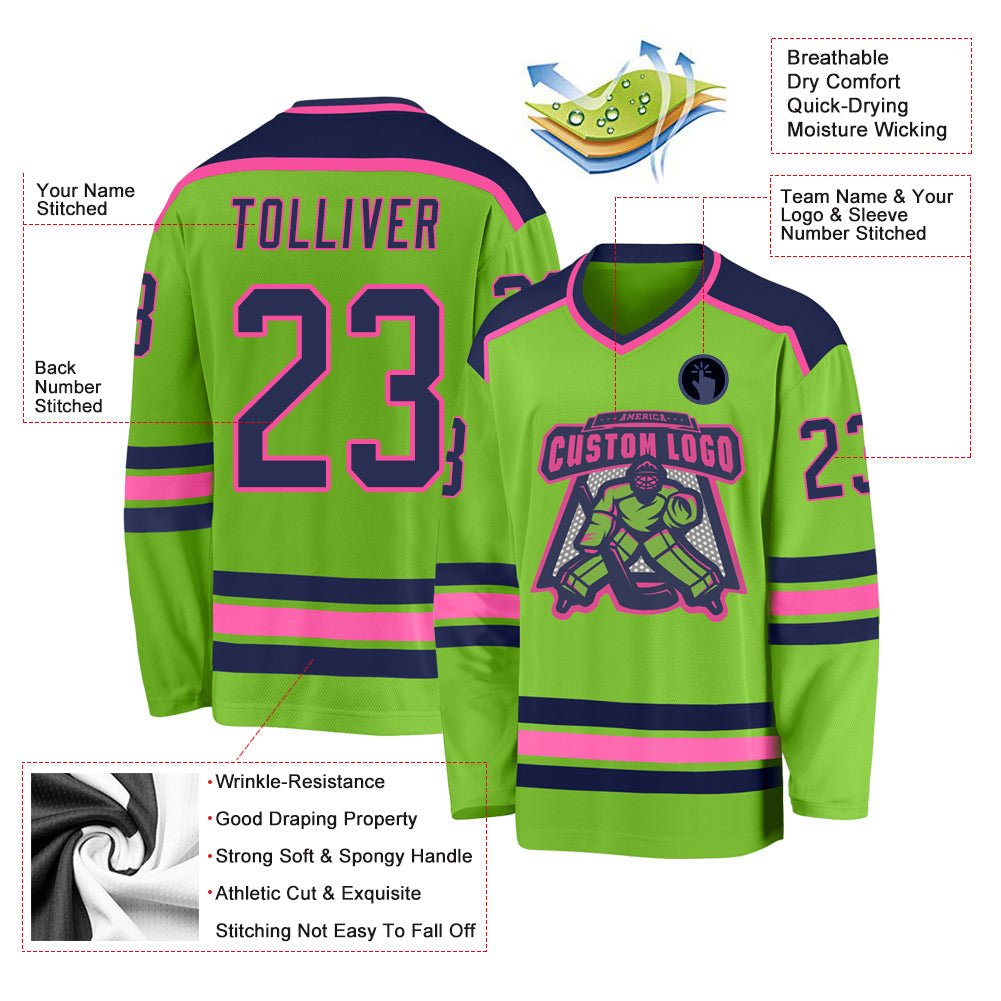Custom Neon Green Navy-Pink Hockey Jersey - Sky-Custom